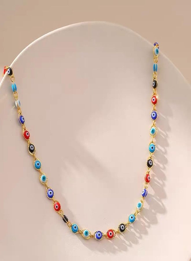 Cykdohy Dainty Evil Eye Beaded Chain Choker Necklace for Women Men Statement Colorful Enamel Ojo Turco Clavicle Adjustable Handmade Delicate Boho Turkish Lucky Amulet Protection Jewelry Gift for Her - Image 4
